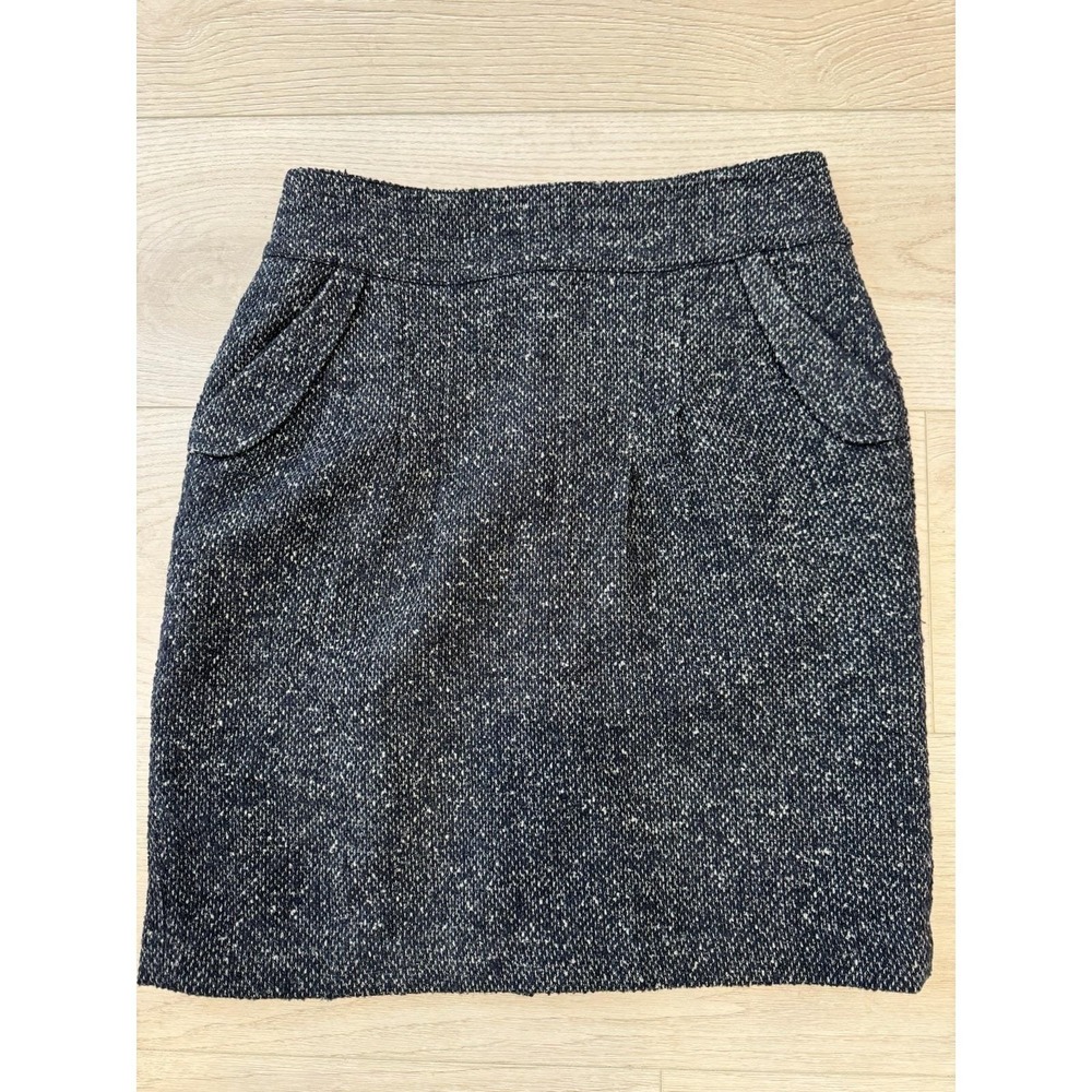 Cabi Women's Sz 10 A Line Skirt Navy Blue Tweed Wool Blend Pockets Lined Classic